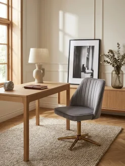 Samt Drehstuhl TANARO: Höhenverstellbar, 360° drehbar, Samtbezug, Eisenuntergestell, 120 kg Belastung. ^ KADIMA DESIGN New