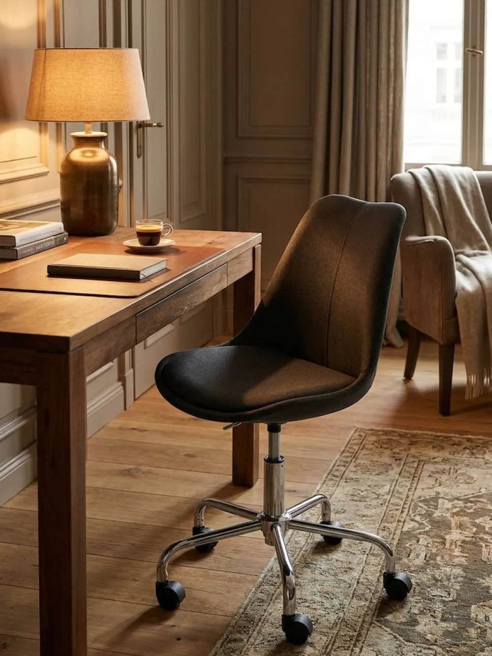 KADIMA DESIGN Schalenstuhl MESCHIO für Homeoffice, 360° Drehfunktion, max. 110 kg Belastung, in verschiedenen Farben Schwarz Outlet
