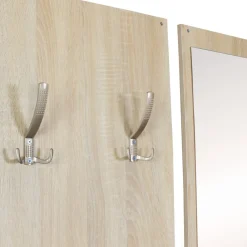 Wandgarderobe DELFT mit Spiegel: Weiß, Platz für 8 Paar Schuhe, 10 Metallhaken, Melaminharzbeschichtung ^ KADIMA DESIGN Best