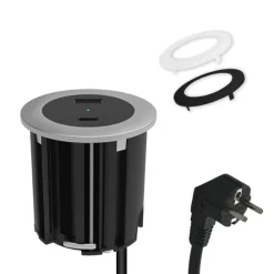 kalb Material für Möbel kalb | USB Einbausteckdose mit 2 USB-Anschlüssen, 54mm rund für Montage in und an Möbeln / Platten, mit EU-Stecker, inkl. farbiger Blenden Discount