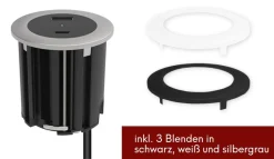 kalb Material für Möbel kalb | USB Einbausteckdose mit 2 USB-Anschlüssen, 54mm rund für Montage in und an Möbeln / Platten, mit EU-Stecker, inkl. farbiger Blenden Discount