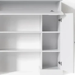 Kaminumrandung im Landhaus Stil mit Tür Umbau Rahmen Konsole 119,5x103 cm Weiß ^ Vicco Online