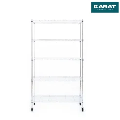 Karat homeliving Gitterregal mit Rollen Maya | 5 Böden | Für Wohnzimmer, Bad oder Keller | 89 x 34 x 150 cm Verchromt Hot