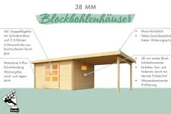 Blockbohlenhaus Comfort 1 naturbelassen inkl. Fußboden und Dacheindeckung ^ Karibu Best