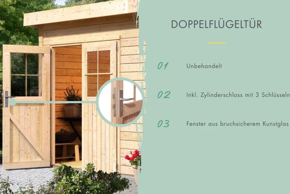 Blockbohlenhaus Comfort 1 naturbelassen inkl. Fußboden und Dacheindeckung ^ Karibu Best