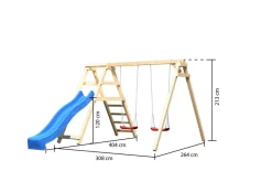 Karibu Holztechnik Karibu Doppelschaukel Felix mit Klettergerüst und Rutsche blau Discount