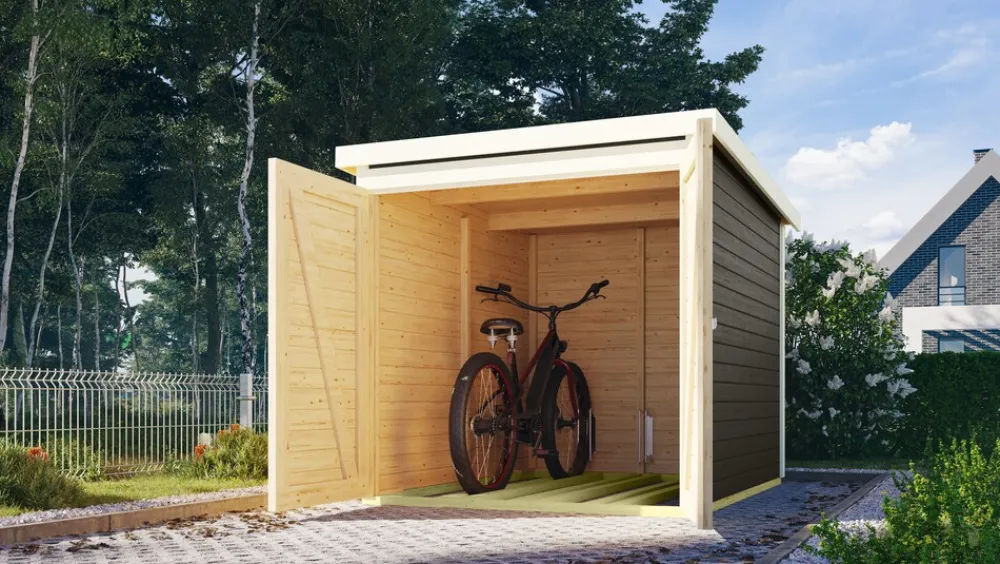 Karibu Fahrradgarage 19 mm SET terragrau mit Dachfolie Hot