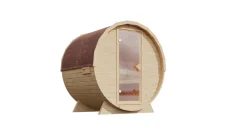Karibu Holztechnik Karibu Fasssauna 1 - SET naturbelassen mit Ofen 9 kW integr. Strg., Kabel, Schindeln Hot