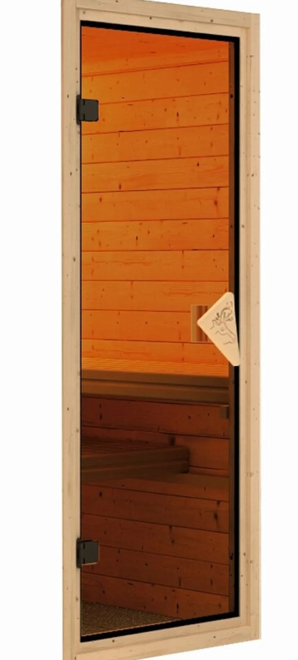 Karibu Holztechnik Karibu Fasssauna 1 - SET naturbelassen mit Ofen 9 kW integr. Strg., Kabel, Schindeln Hot
