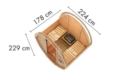 Karibu Holztechnik Karibu Fasssauna 1 - SET naturbelassen mit Ofen 9 kW integr. Strg., Kabel, Schindeln Hot