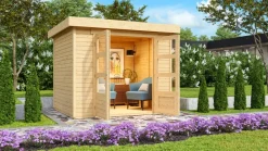 Karibu Holztechnik Karibu Gartenhaus "Calabar 3" SET naturbelassen mit Boden und Dachfolie