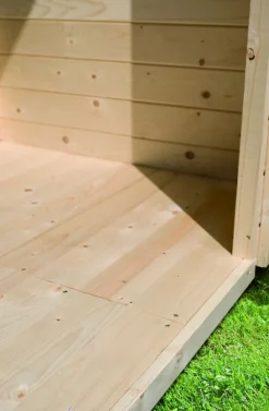 Karibu Gartenhaus "Calabar 2" SET naturbelassen mit Boden, Anbaudach 2,40 m Breite, Dachfolie ^ Karibu Holztechnik Discount