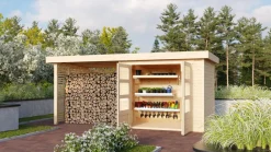 Karibu Gartenhaus mit Feuerholzunterstand inkl. selbst. Premium-Aluminiumfolie ^ Karibu Holztechnik Discount