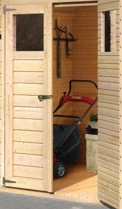 Karibu Holztechnik Karibu Holz Gartenhaus Hombach mit Anbaudach 14mm Wandstärke Sale
