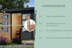 Karibu Hybrid Gartenhaus Hollywood im Set mit Anbaudach ca. 2,40 m  breit anthrazit inkl. Fußboden Gartenlaube Geräteschuppen Gartenhütte Hot