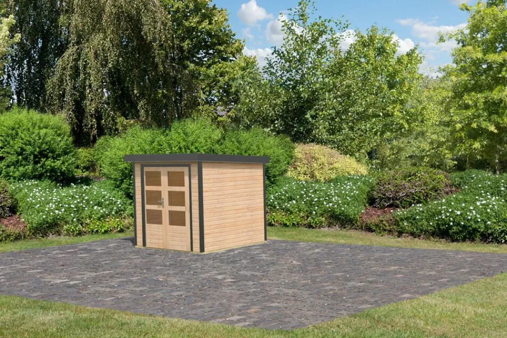 Karibu Hybrid Gartenhaus Hollywood naturbelassen inkl. Fußboden Gartenlaube Geräteschuppen Gartenhütte Hot