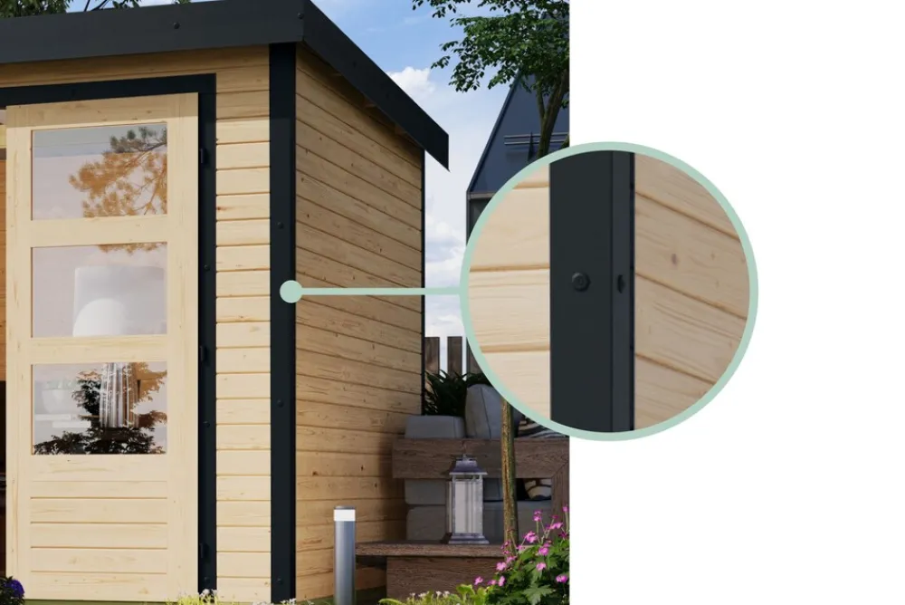 Karibu Hybrid Gartenhaus Hollywood naturbelassen inkl. Fußboden Gartenlaube Geräteschuppen Gartenhütte Hot