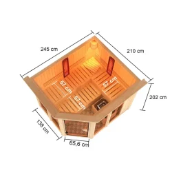 Karibu Infarot Kombisauna Lene plus mit 9kW Bio-Ofen, Steuergerät und Infrarotstrahlern naturbelassen ^ Karibu Holztechnik Sale