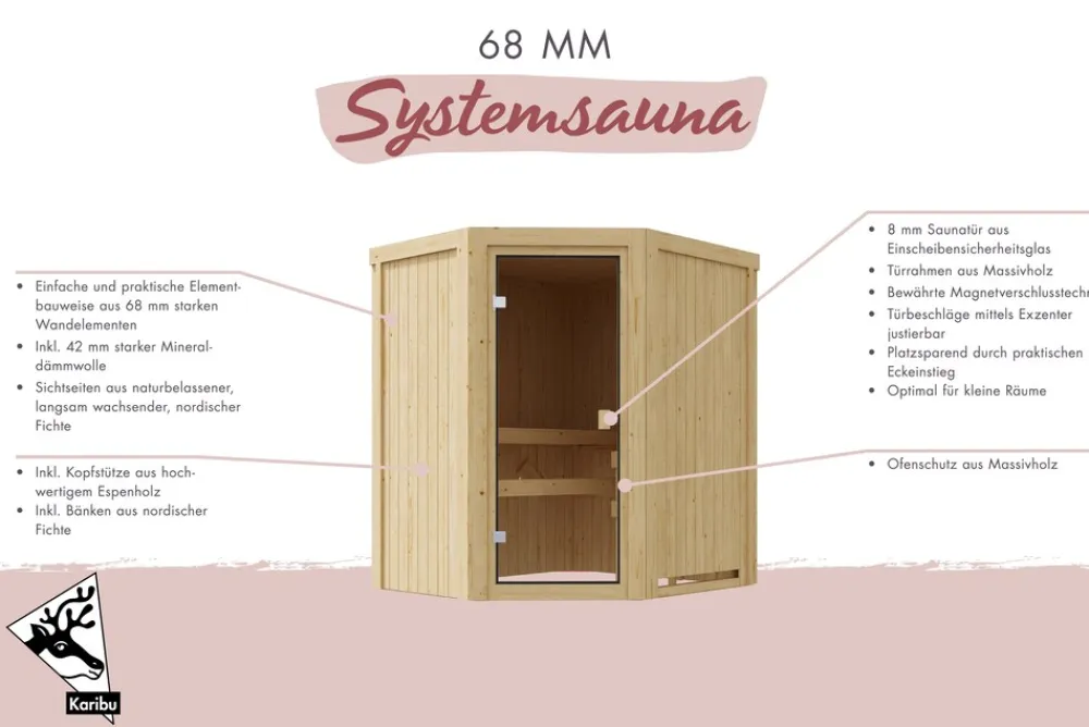 Karibu Innensauna Divna inkl. Saunaofen 3,6kW integr. Steuerung Best