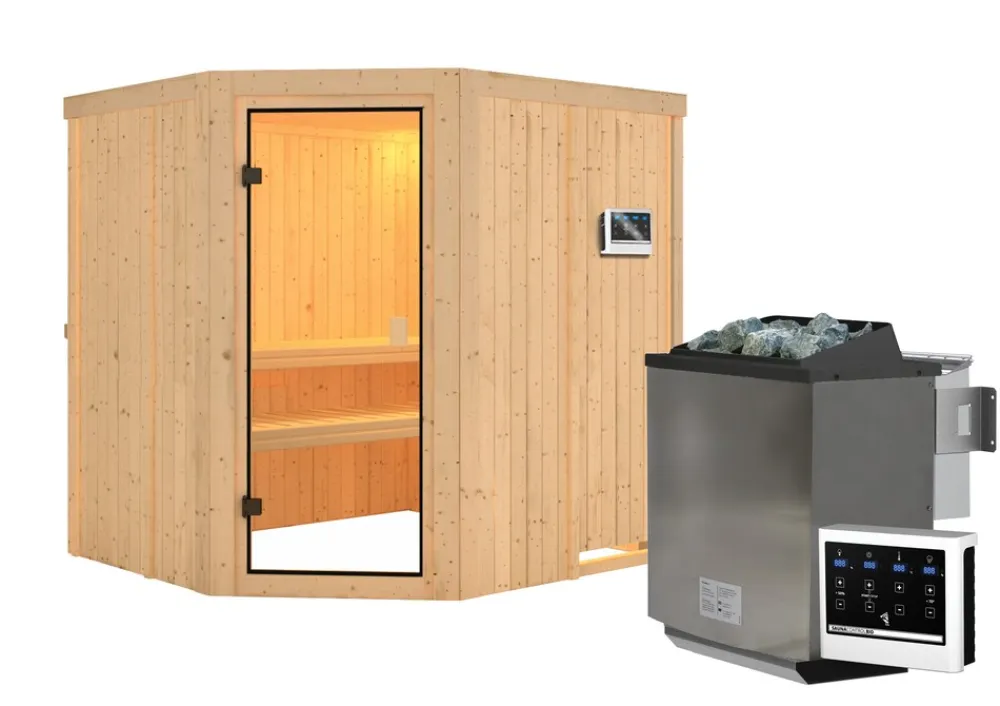 Karibu Innensauna Ella mit 9kW Bio Ofen und Steuergerät Easy Sale