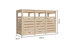 Mülltonnenunterstand für 3 Mülltonnen naturbelassen Mülltonnenbox Gartenbox 238x143x88 in cm (BxHxL) ^ Karibu Online