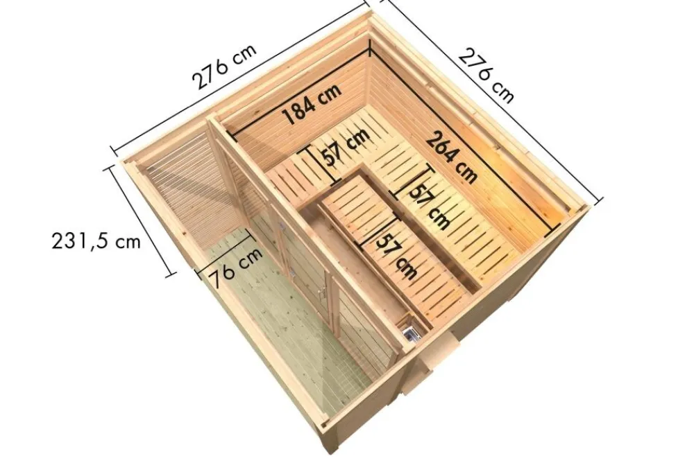 Karibu Holztechnik Karibu 8 mm Saunahaus Angelia - Saunaofen mit eingebauter Steuerung 9 kW naturbelassen Set Discount