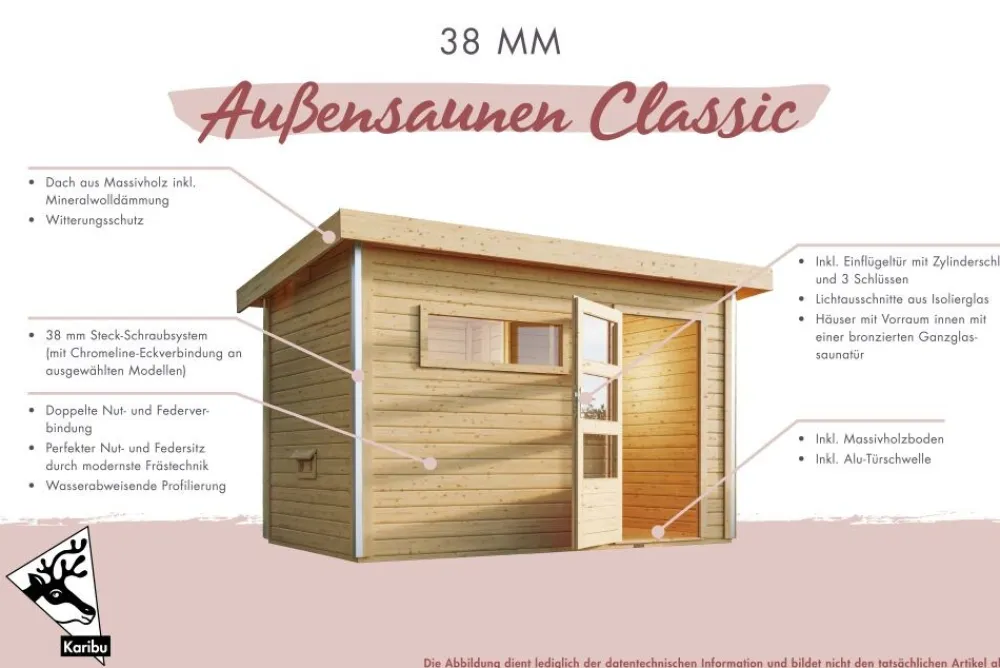 Karibu Holztechnik Karibu 8 mm Saunahaus Angelia - Saunaofen mit eingebauter Steuerung 9 kW naturbelassen Set Discount