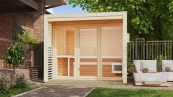 Karibu Holztechnik Karibu 8 mm Saunahaus Angelia - Saunaofen mit eingebauter Steuerung 9 kW naturbelassen Set Discount