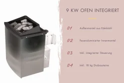 Karibu Holztechnik Karibu 8 mm Saunahaus Angelia - Saunaofen mit eingebauter Steuerung 9 kW naturbelassen Set Discount