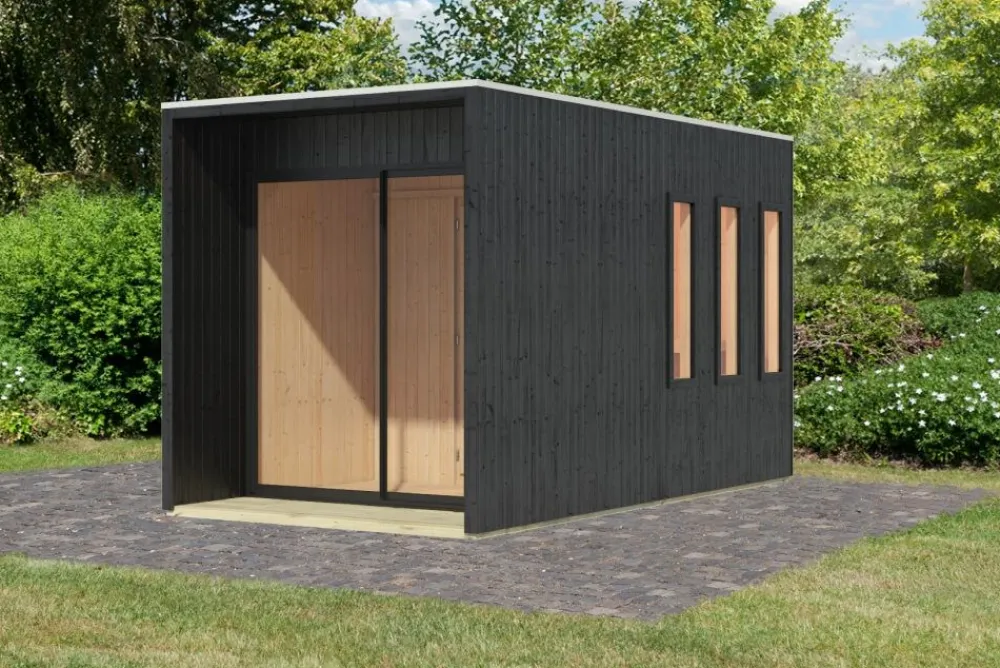 Karibu Holztechnik Karibu 73 mm Saunahaus Belmira inkl. Saunaofen mit eingebauter Steuerung 9 kW schwarz naturbelassen Best
