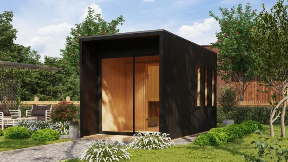 Karibu Holztechnik Karibu 73 mm Saunahaus Belmira inkl. Saunaofen mit eingebauter Steuerung 9 kW schwarz naturbelassen Best