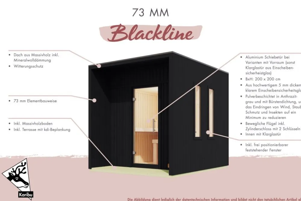 Karibu Holztechnik Karibu 73 mm Saunahaus Belmira inkl. Saunaofen mit eingebauter Steuerung 9 kW schwarz naturbelassen Best