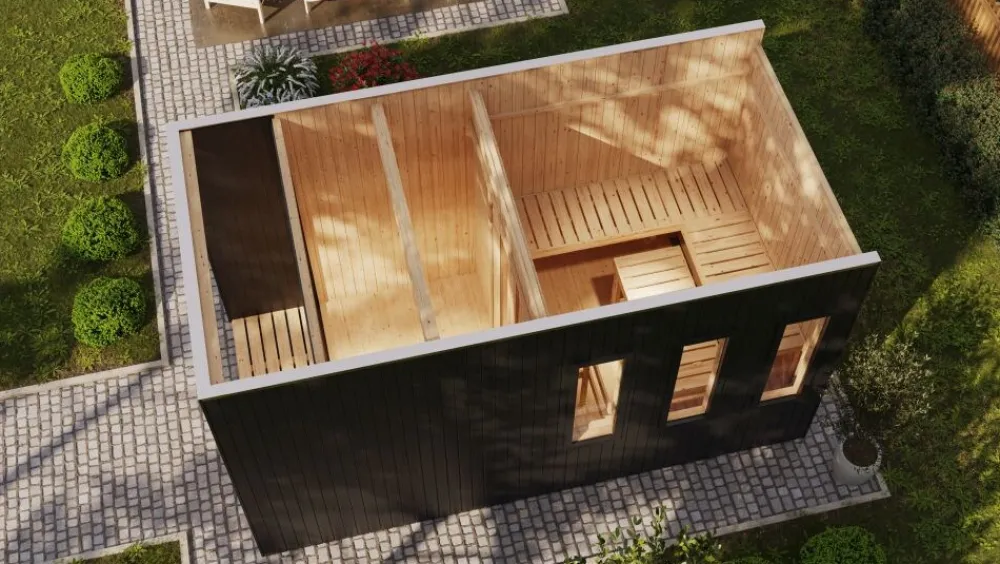 Karibu Holztechnik Karibu 73 mm Saunahaus Belmira inkl. Saunaofen mit eingebauter Steuerung 9 kW schwarz naturbelassen Best