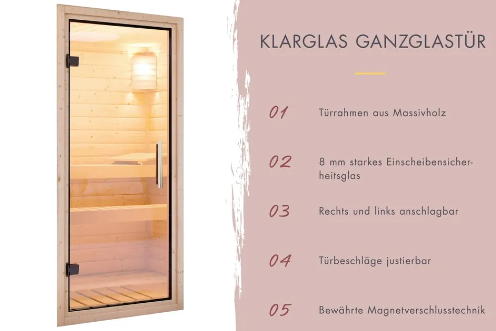 Karibu Holztechnik Karibu 73 mm Saunahaus Lejana inkl. Saunaofen mit eingebauter Steuerung 9 kW schwarz naturbelassen Clearance