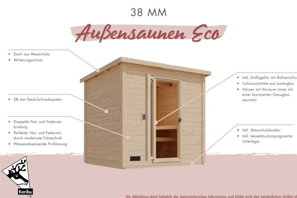 Karibu Holztechnik Karibu 38mm Saunahaus Melo 6 inkl. Ofen 9 kW integr. Strg Best
