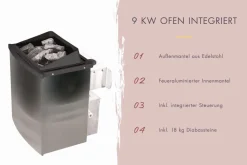 Karibu Holztechnik Karibu 38mm Saunahaus Melo 6 inkl. Ofen 9 kW integr. Strg Best