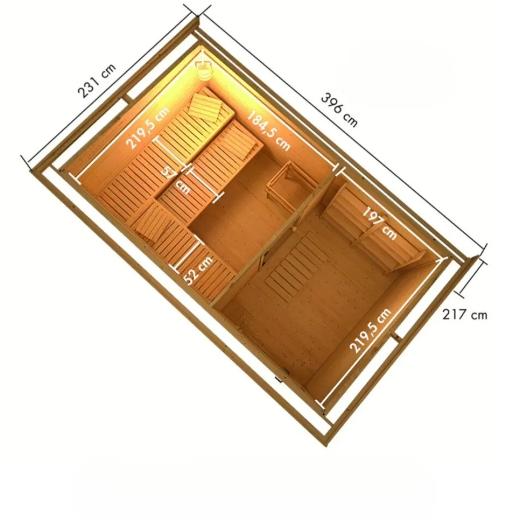 Karibu Holztechnik Karibu 38mm Saunahaus Melo 6 inkl. Ofen 9 kW integr. Strg Best