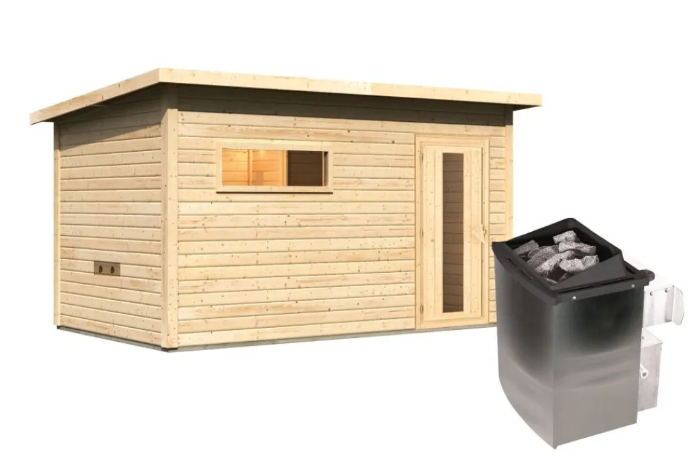 Karibu Holztechnik Karibu 38mm Saunahaus Melo 6 inkl. Ofen 9 kW integr. Strg Best