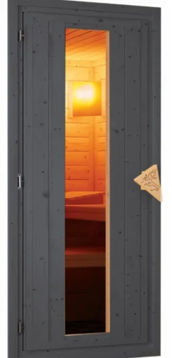 Karibu Holztechnik Karibu 38mm Saunahaus Melo 0 terragrau inkl. Ofen 9 kW integr. Strg Hot