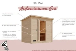 Karibu 38mm Saunahaus Melo 6 terragrau inkl. Ofen 9 kW integr. Strg ^ Karibu Holztechnik Best