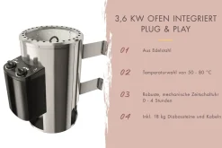 Karibu Holztechnik Karibu 68 mm Sauna Ida inkl. Ofen ,6 kW intgr. Strg Best