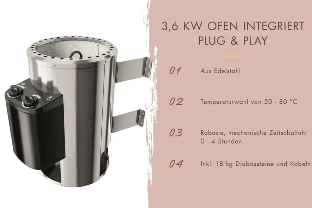 Karibu Holztechnik Karibu 68 mm Sauna Ida inkl. Ofen ,6 kW intgr. Strg Best