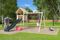 Karibu Spielturm Lotti Satteldach + Rutsche + Doppelschaukel ^ Karibu Holztechnik Clearance