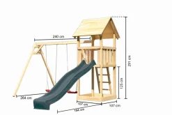 Karibu Spielturm Lotti Satteldach + Rutsche + Doppelschaukel ^ Karibu Holztechnik Clearance