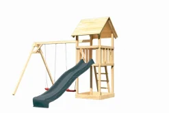 Karibu Spielturm Lotti Satteldach + Rutsche + Doppelschaukel ^ Karibu Holztechnik Clearance