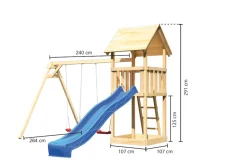Karibu Holztechnik Karibu Spielturm Lotti Satteldach  mit Rutsche blau und Doppelschaukel