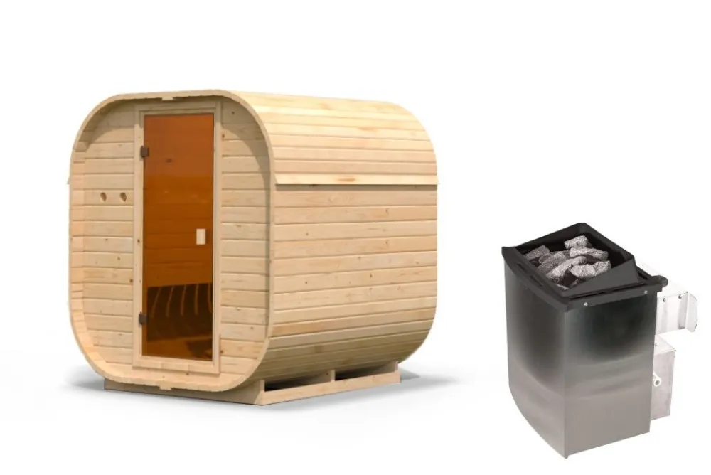 Karibu Holztechnik Karibu Würfelsaunahaus Louisa inkl. Ofen 9 kW integr. Strg & 2x Dacheindeckung Best