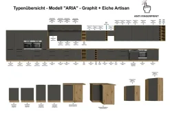 Küchen Aufsatzschrank 60 Küche ARIA Graphite matt Küchenzeile Anti Fingerprint ^ Küchen-Preisbombe Outlet