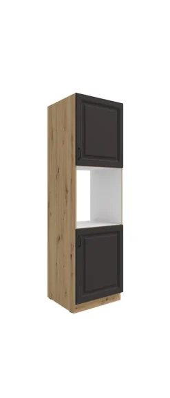 Küchen-Preisbombe Küchen Hochschrank 60 cm Stilo Grau + Eiche Artisan Küchenzeile Küchenblock Discount