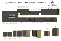 Küchen-Preisbombe Küchen Unterschrank 60 Küche ARIA Graphite ultra Anti Fingerprint Küchenzeile Hot